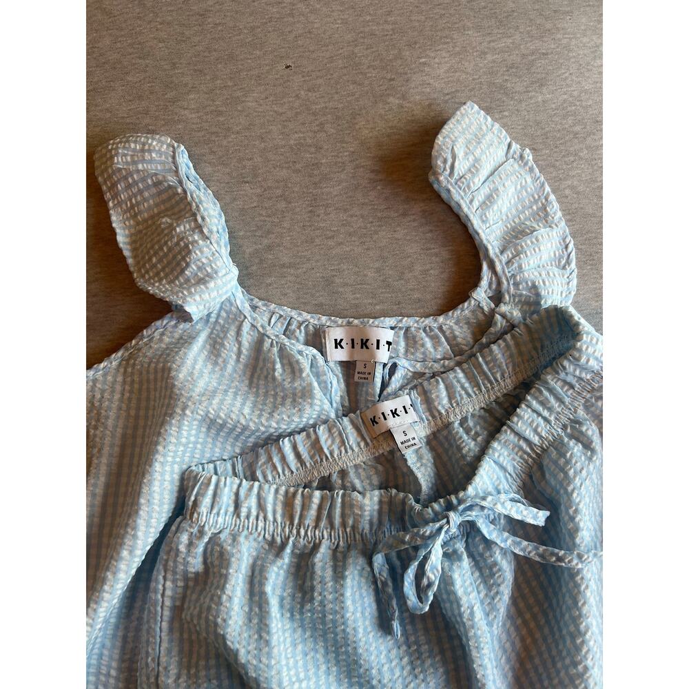 Kikit blue & white gingham pajama set women's small tank top & shorts - Picture 3 of 5